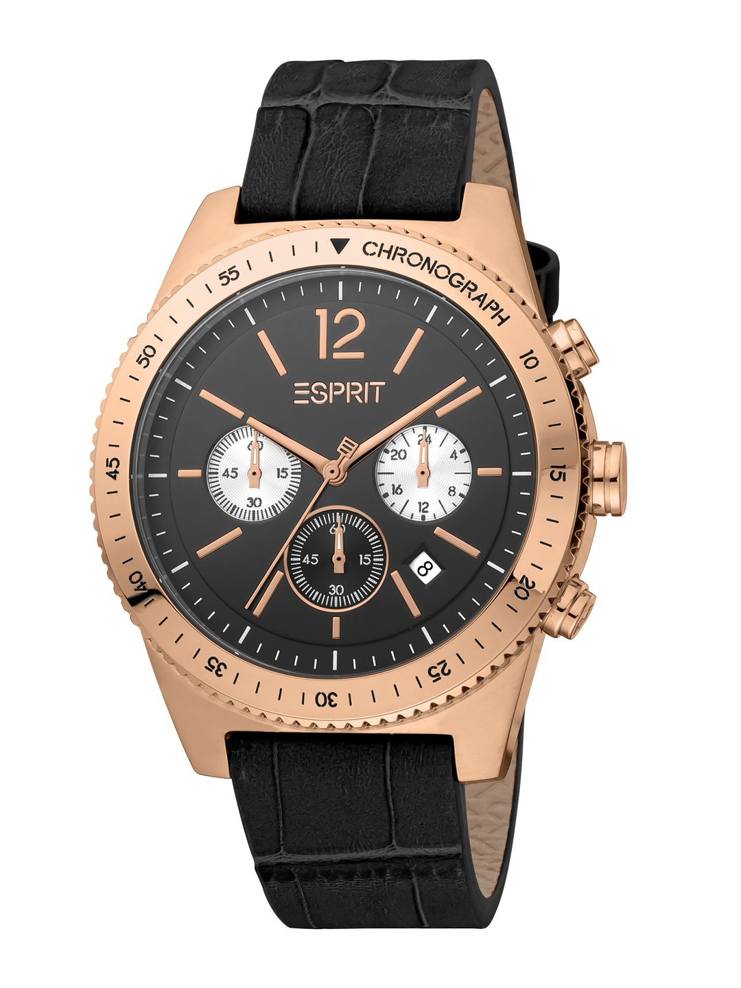 

ESPRIT Men Leather Straps Multi Function Analogue Watch ES1G307L0045, Black