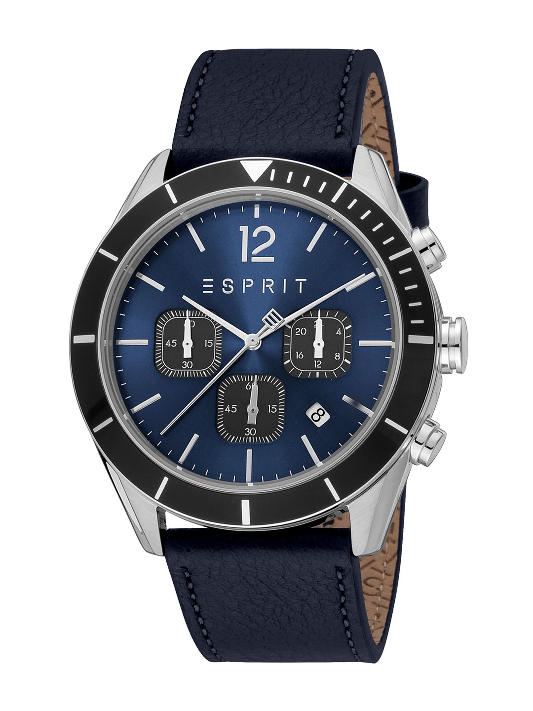 

ESPRIT Men Textured Brass Dial & Leather Straps Analogue Watch ES1G391L0015, Navy blue