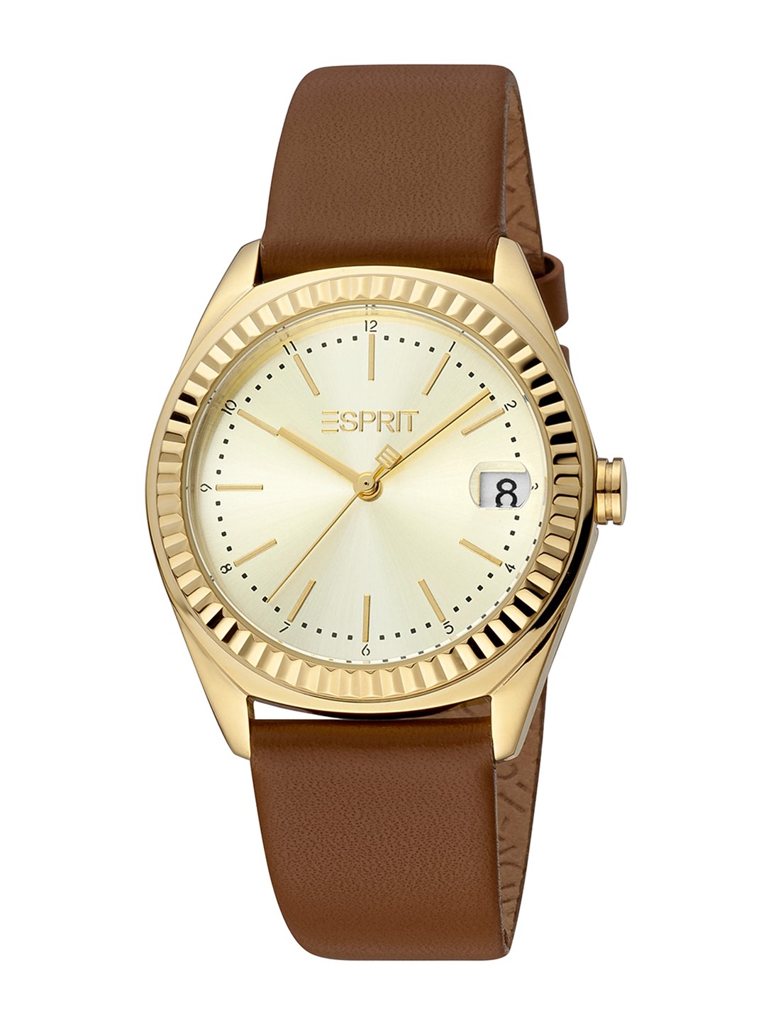 

ESPRIT Women Embellished Dial & Leather Straps Reset Time Analogue Watch ES1L383L0015, Brown