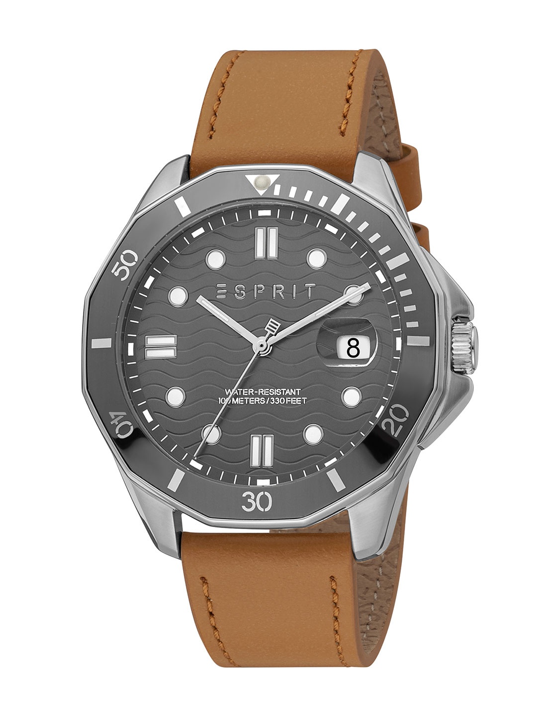 

ESPRIT Men Textured Dial & Leather Straps Analogue Watch ES1G390L0025, Grey