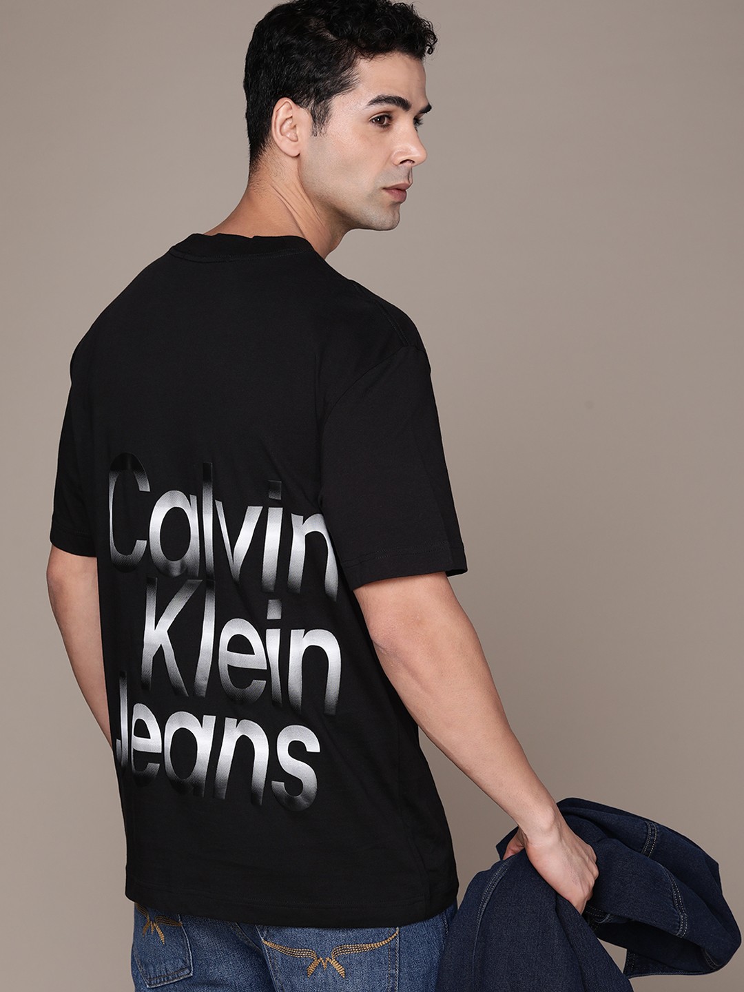 

Calvin Klein Jeans Brand Logo Printed Pure Cotton T-shirt, Black