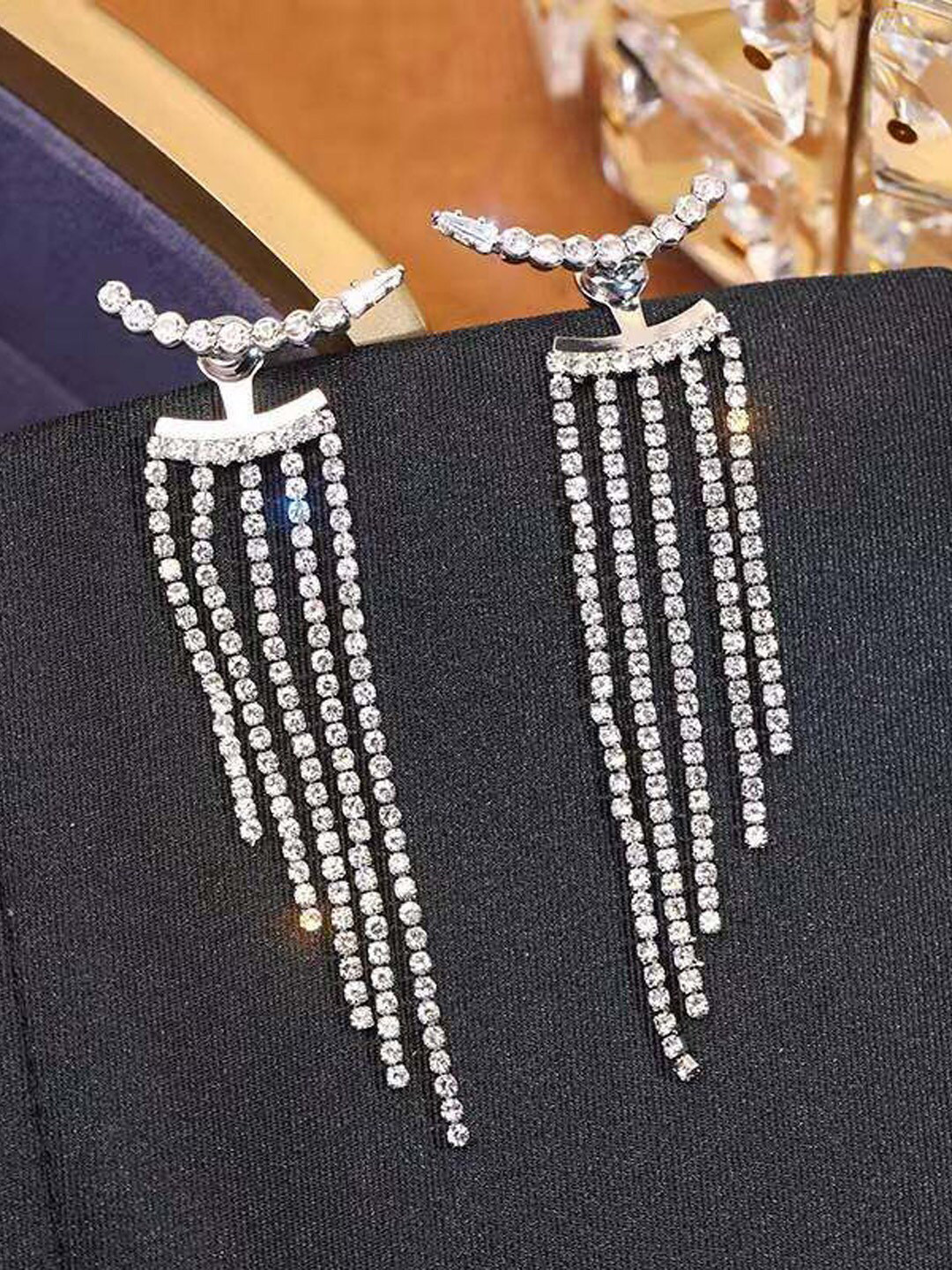 

Krelin Silver-Plated Stones-Studded Tasselled Drop Earrings