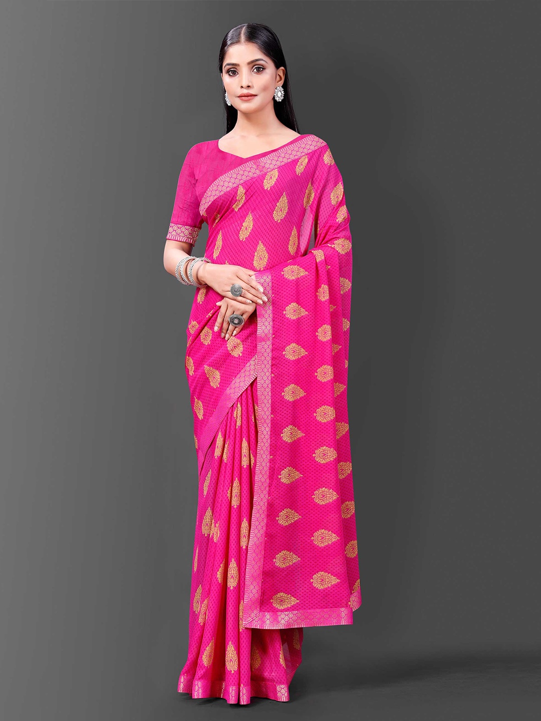 

choiceit Floral Printed Saree, Pink