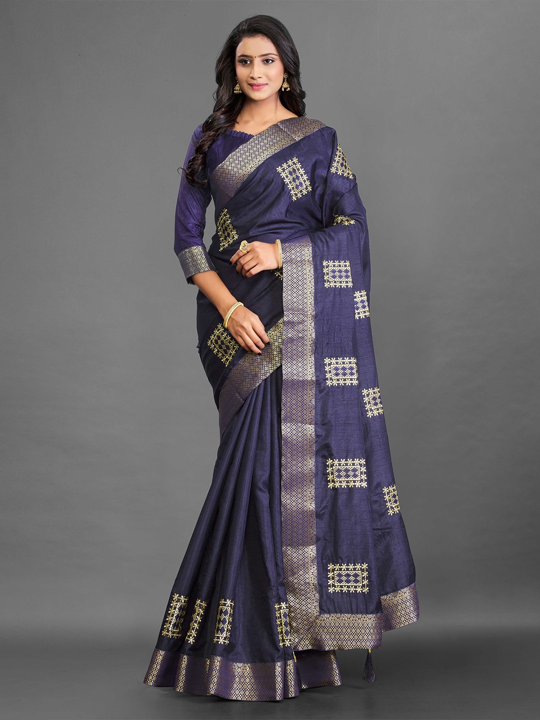 

choiceit Ethnic Motifs Embroidered Saree, Blue