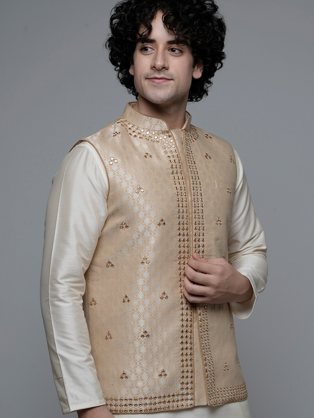 

MAAHI FABS Embroidered Nehru Jackets, Beige