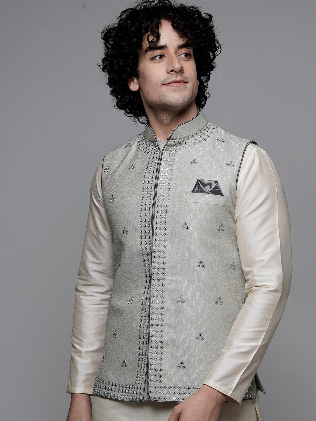

MAAHI FABS Embroidered Nehru Jackets, Grey