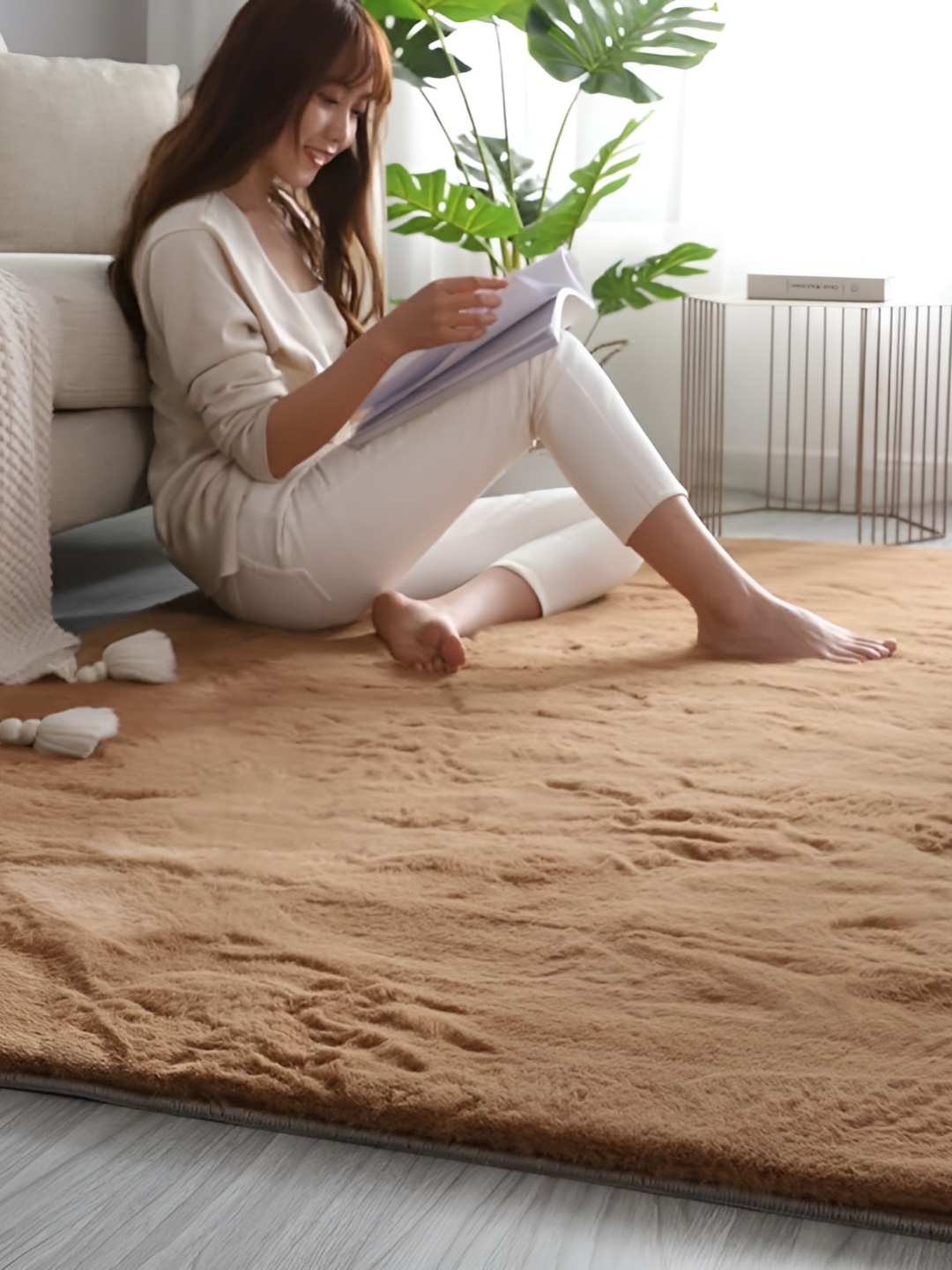 

Yes Cart Home Khaki Solid Anti Skid Carpet