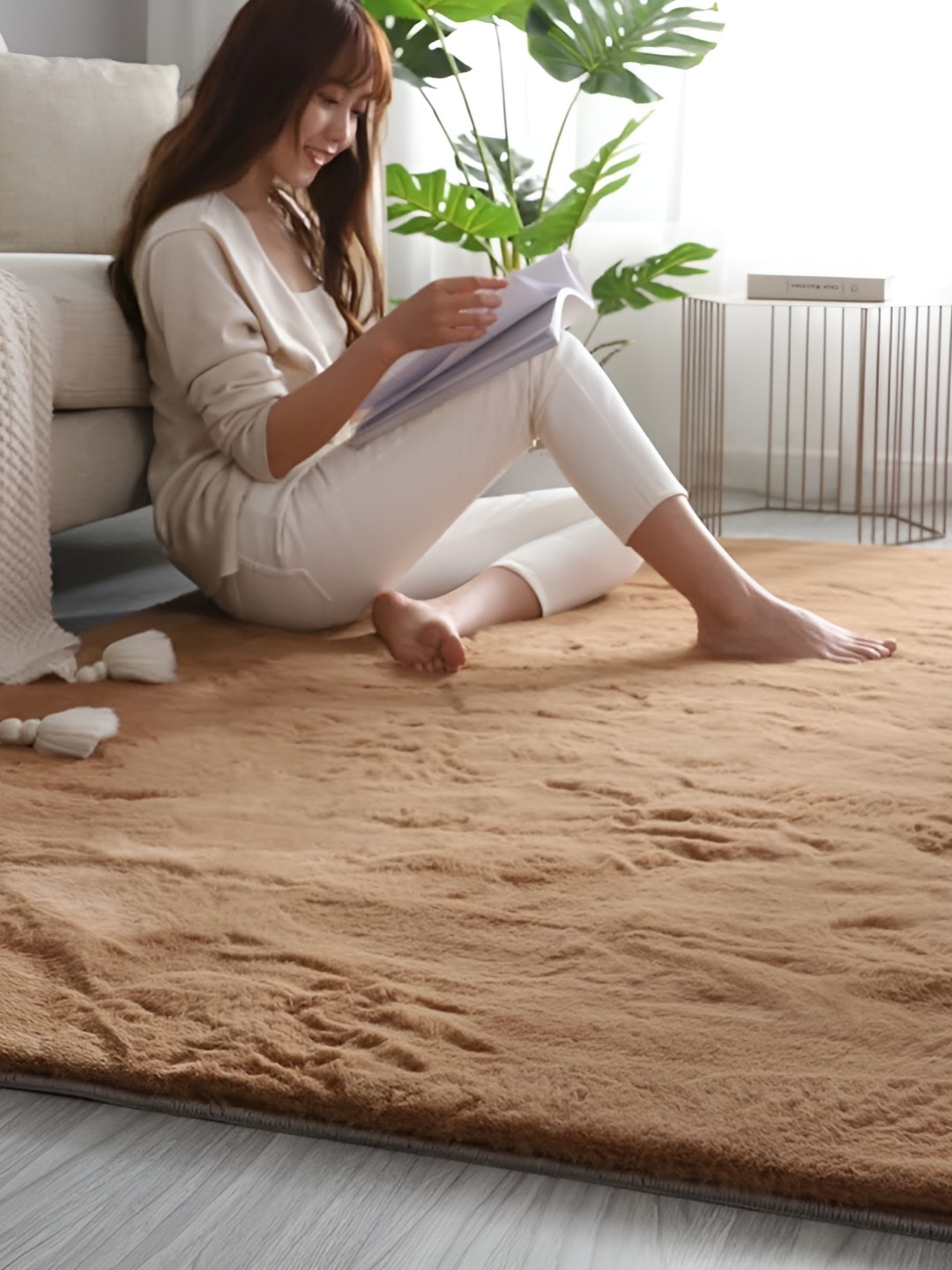 

Yes Cart Home Khaki Solid Anti Skid Carpet