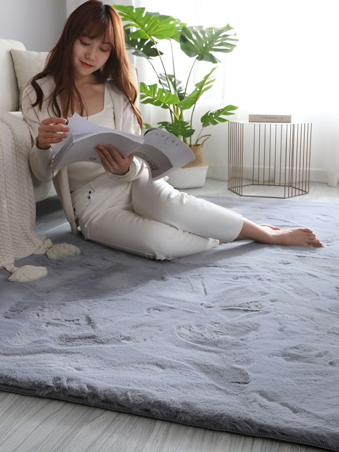 

Yes Cart Home Grey Solid Anti Skid Carpet