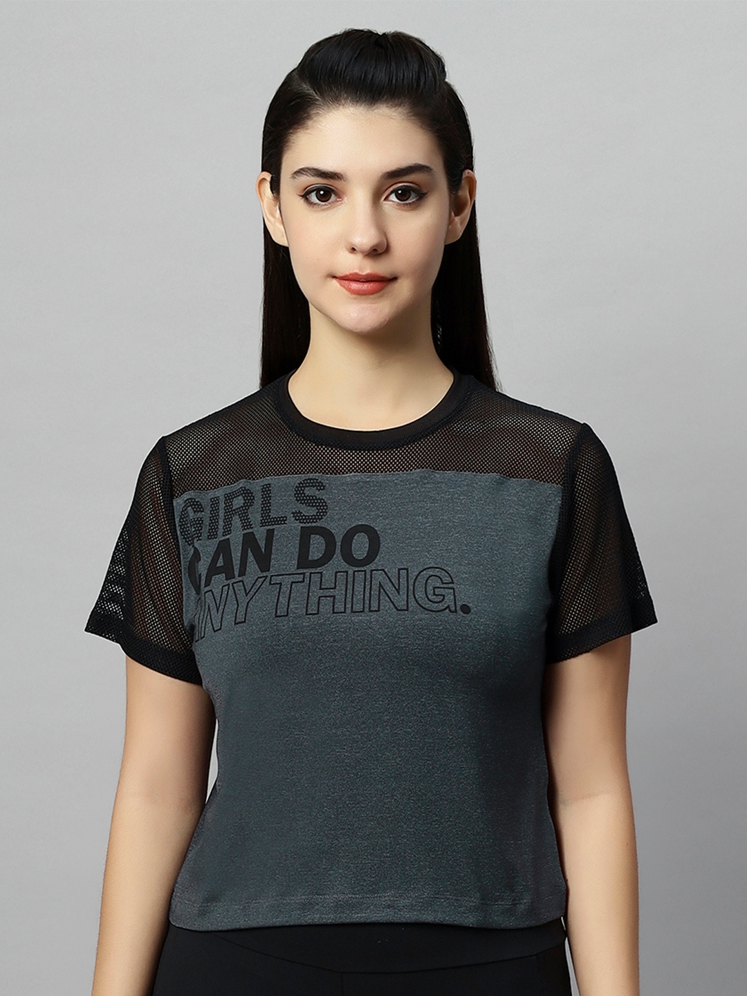 

LAASA SPORTS Grey Print Crop Top