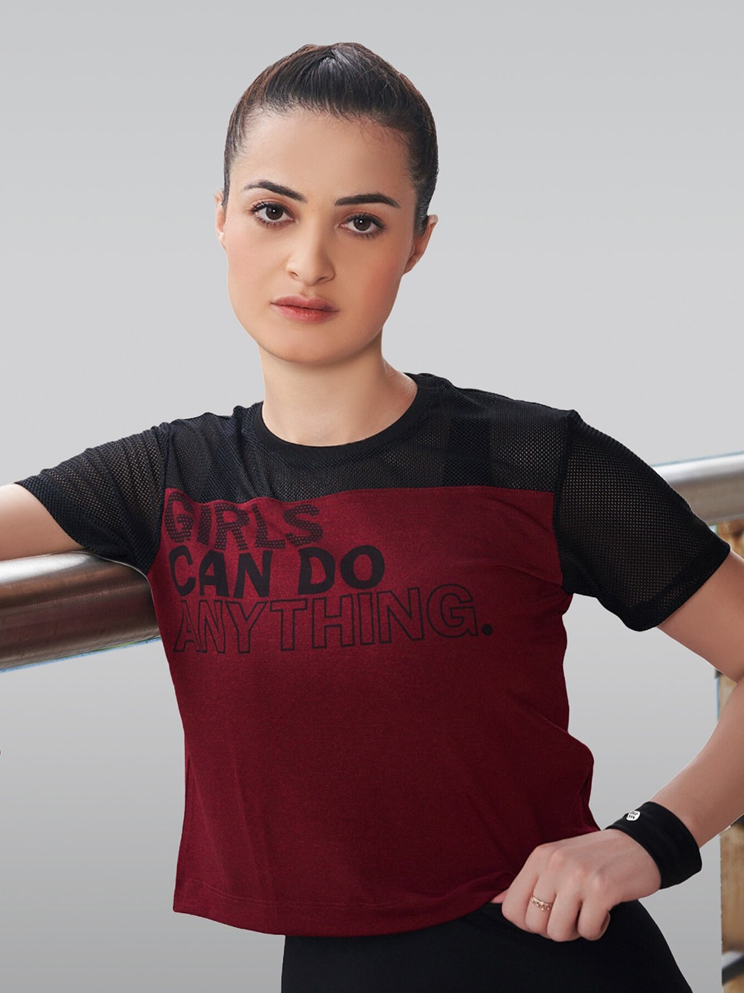 

LAASA SPORTS Typography Printed Crop Top, Red