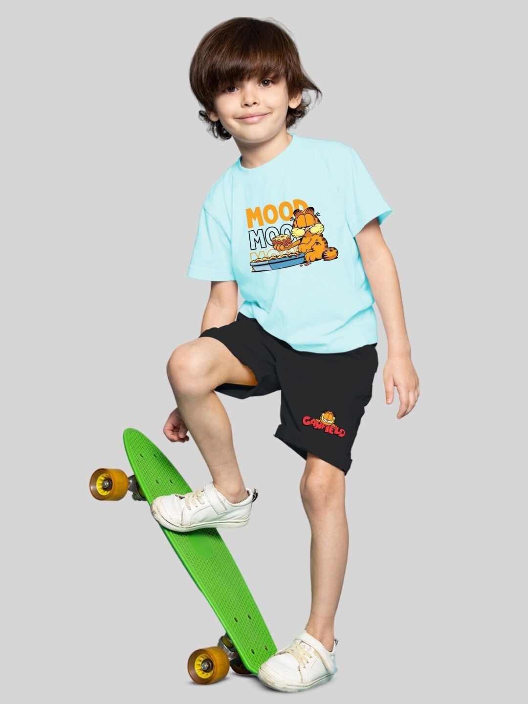 

Minute Mirth Infants Boys Garfield Printed Pure Cotton T-shirt With Shorts, Blue