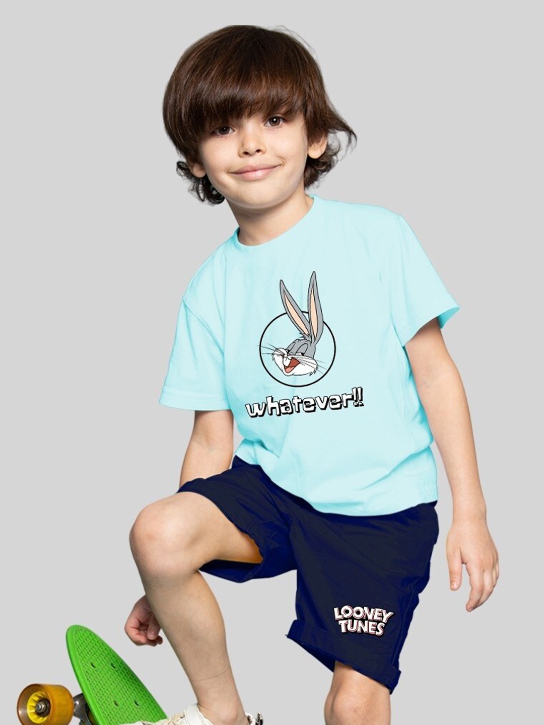 

Minute Mirth Infants Boys Looney Tunes Printed Pure Cotton T-shirt With Shorts, Blue