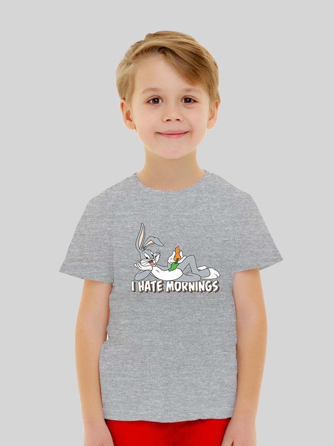 

Minute Mirth Boys Looney Tunes Printed Pure Cotton T-shirt With Shorts, Grey