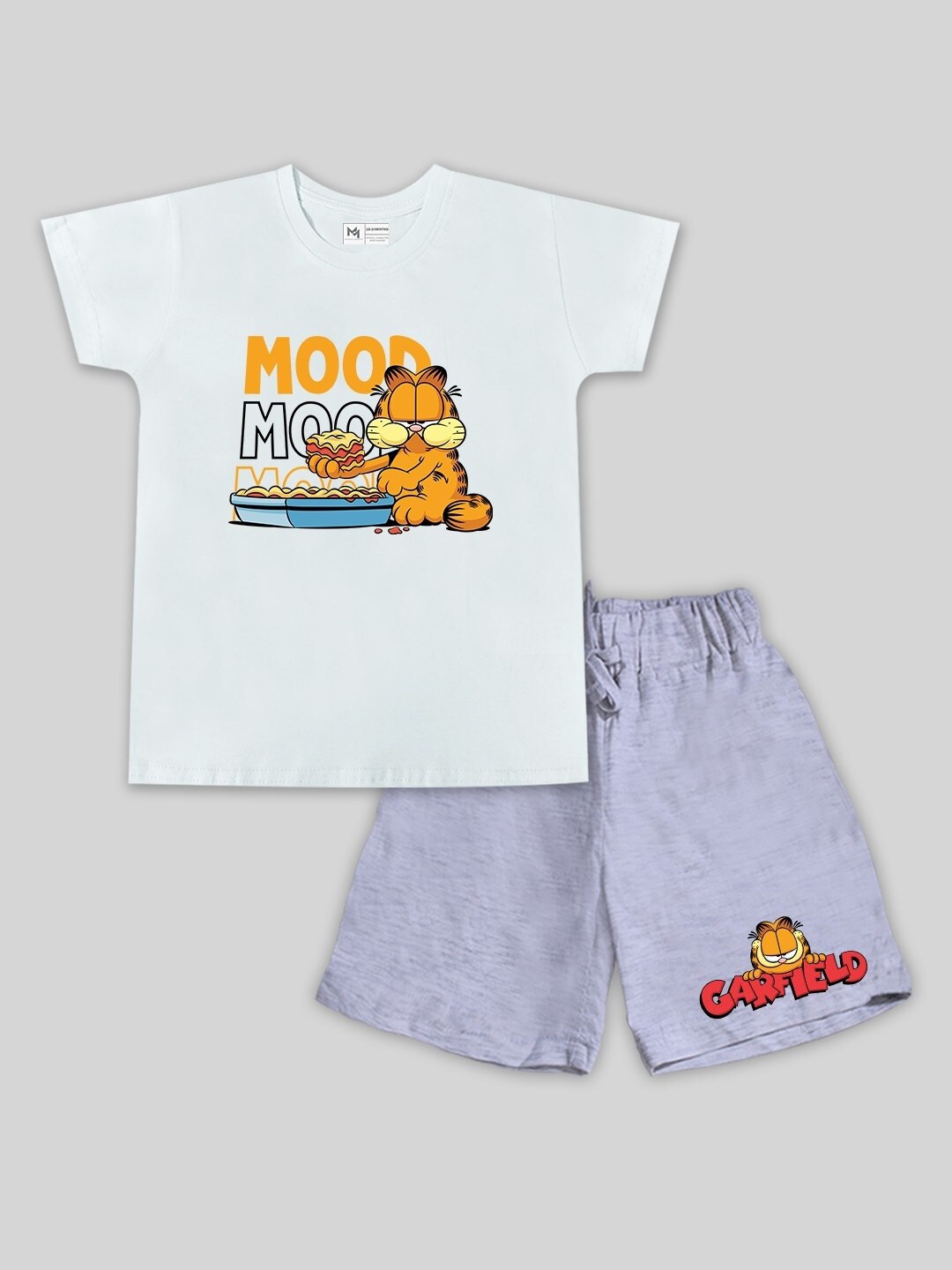 

Minute Mirth Infants Boys Garfield Printed Pure Cotton T-shirt With Shorts, White