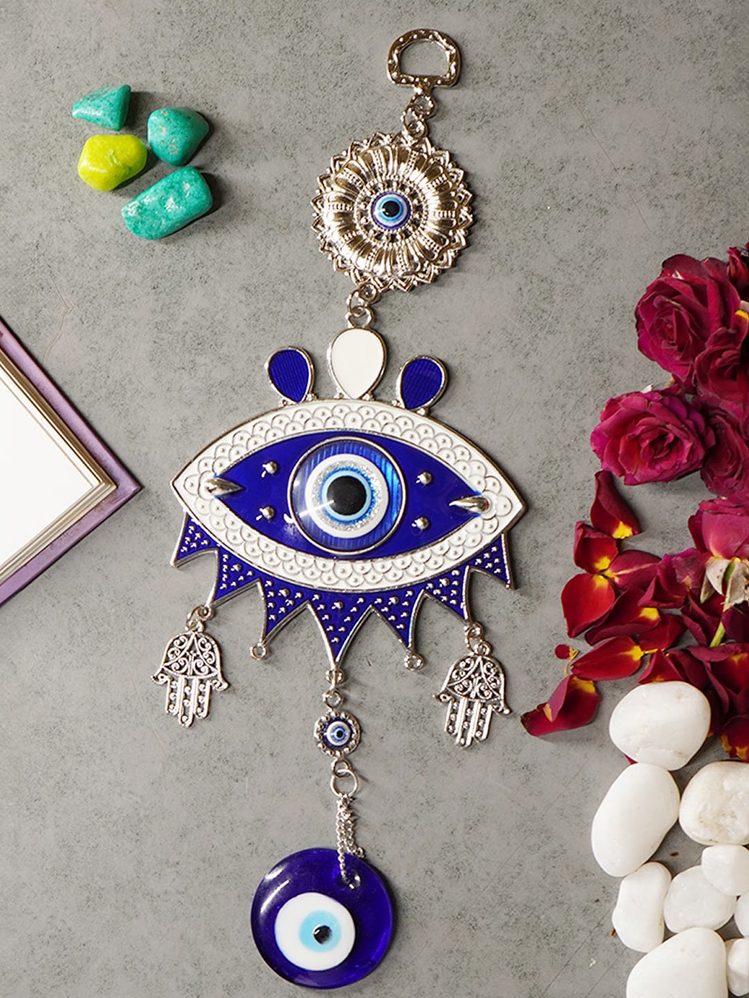 

PujaNPujari Blue Textured Turkish Evil Eye Hanging Decor