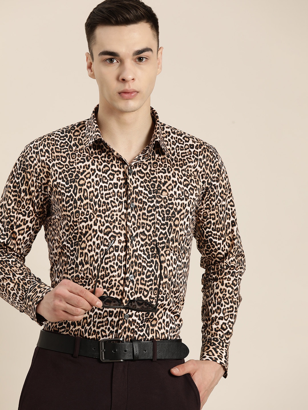 

Hancock Men Standard Slim Fit Animal Printed Party Shirt, Black