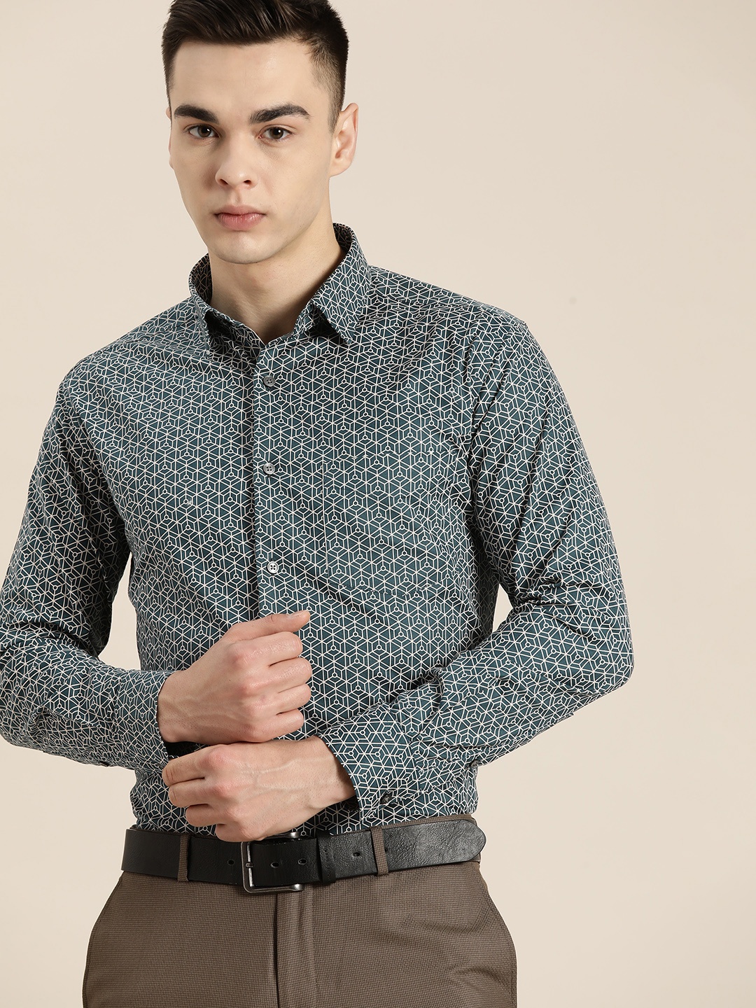 

Hancock Men Standard Slim Fit Printed Shirt, Green