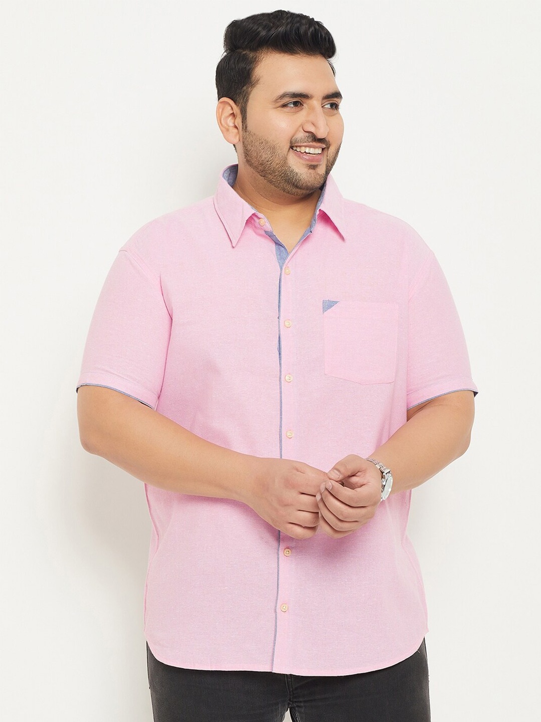 

bigbanana Plus Size Classic Cotton Casual Shirt, Pink