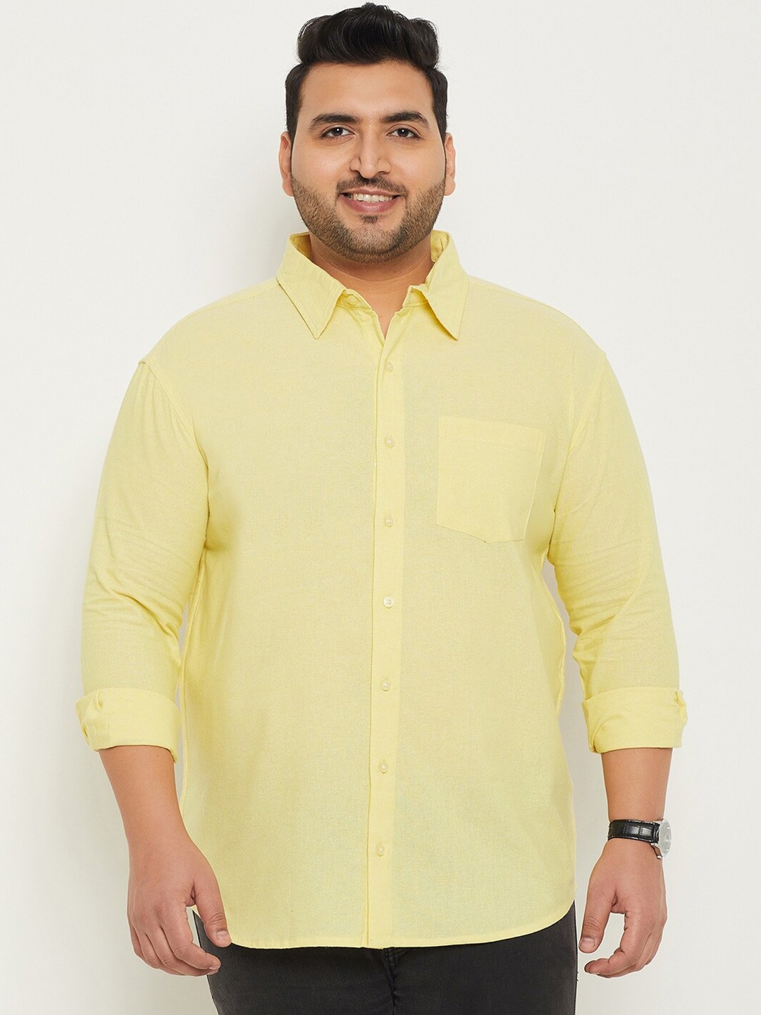 

bigbanana Plus Size Cotton Classic Casual Shirt, Yellow