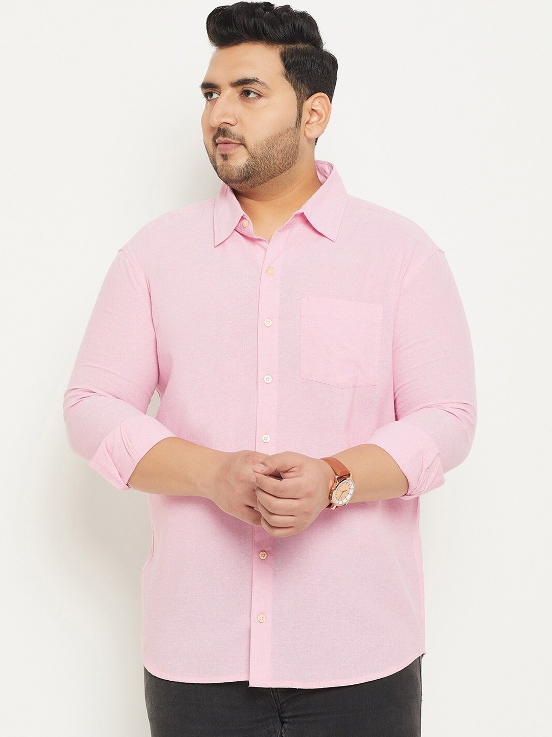 

bigbanana Plus Size Spread Collar Casual Pure Cotton Shirt, Pink
