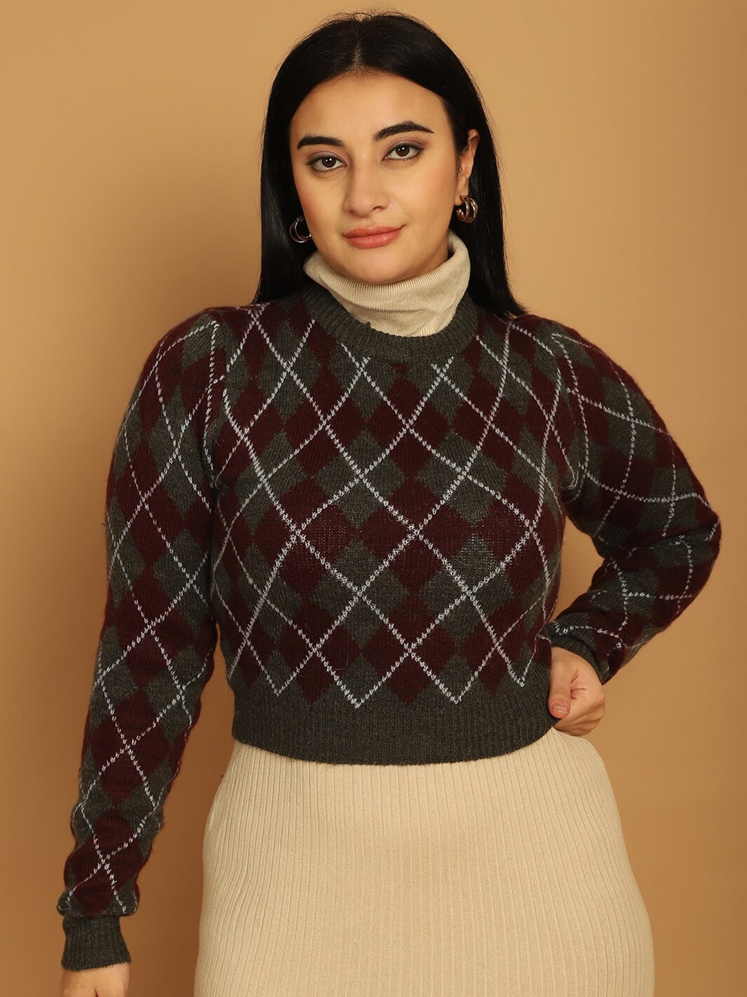 

NoBarr Self Designed Round Neck Acrylic Pullover, Purple