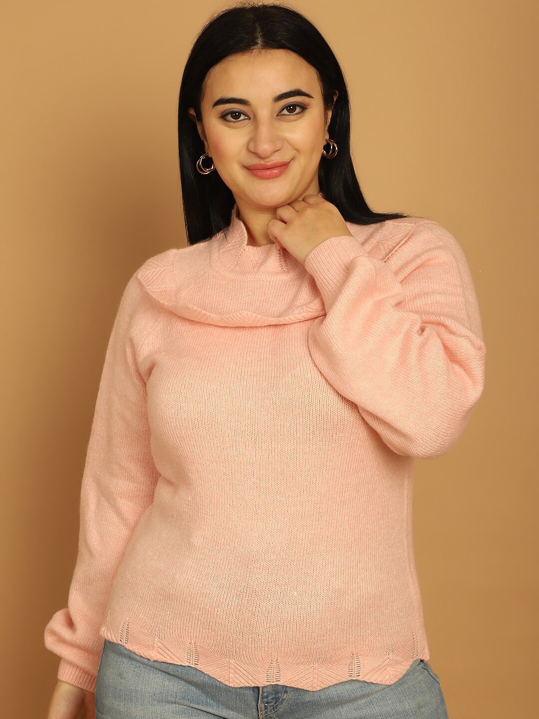 

NoBarr Self Designed Mock Collar Acrylic Pullover, Peach