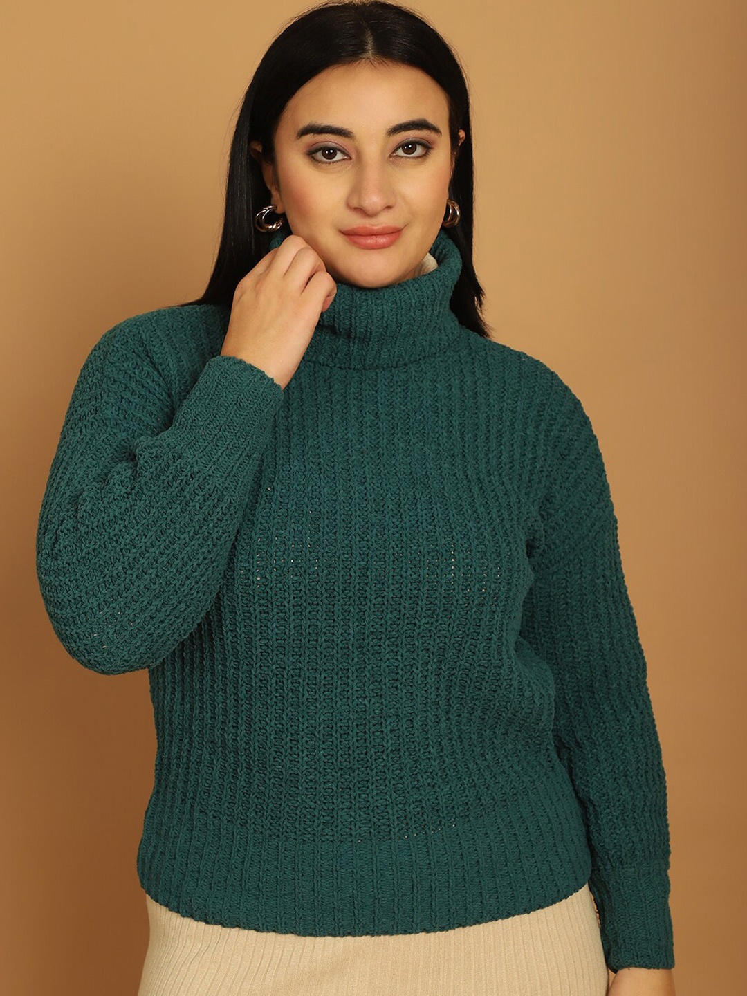 

NoBarr Ribbed Turtle Neck Acrylic Pullover, Green