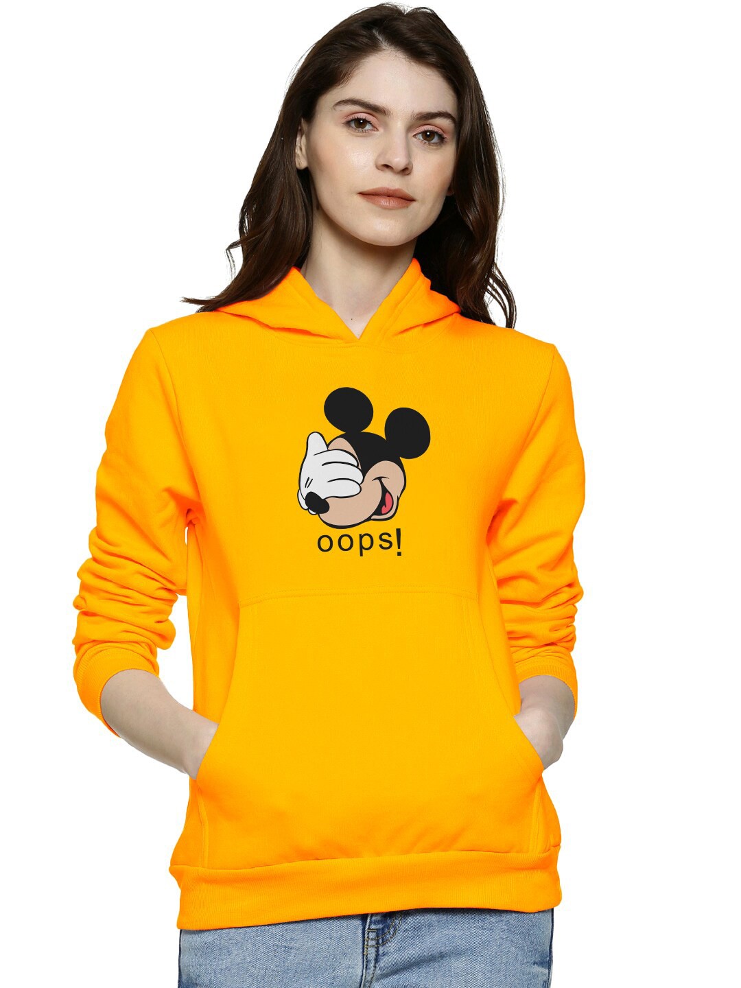 

BAESD Mickey Mouse Printed Hooded Cotton Pullover, Yellow