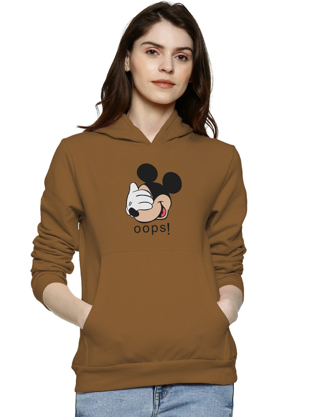 

BAESD Mickey Mouse Printed Hooded Cotton Pullover, Brown