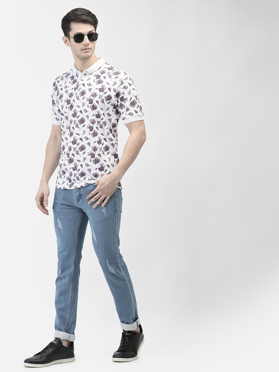 Crimsoune Club Floral Printed Polo Collar Slim Fit T-shirt
