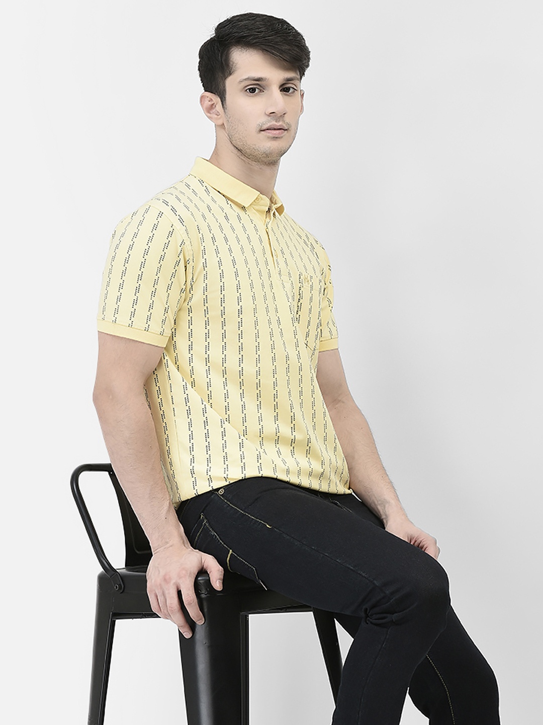 

Crimsoune Club Striped Polo Collar Slim Fit Pure Cotton T-shirt, Yellow
