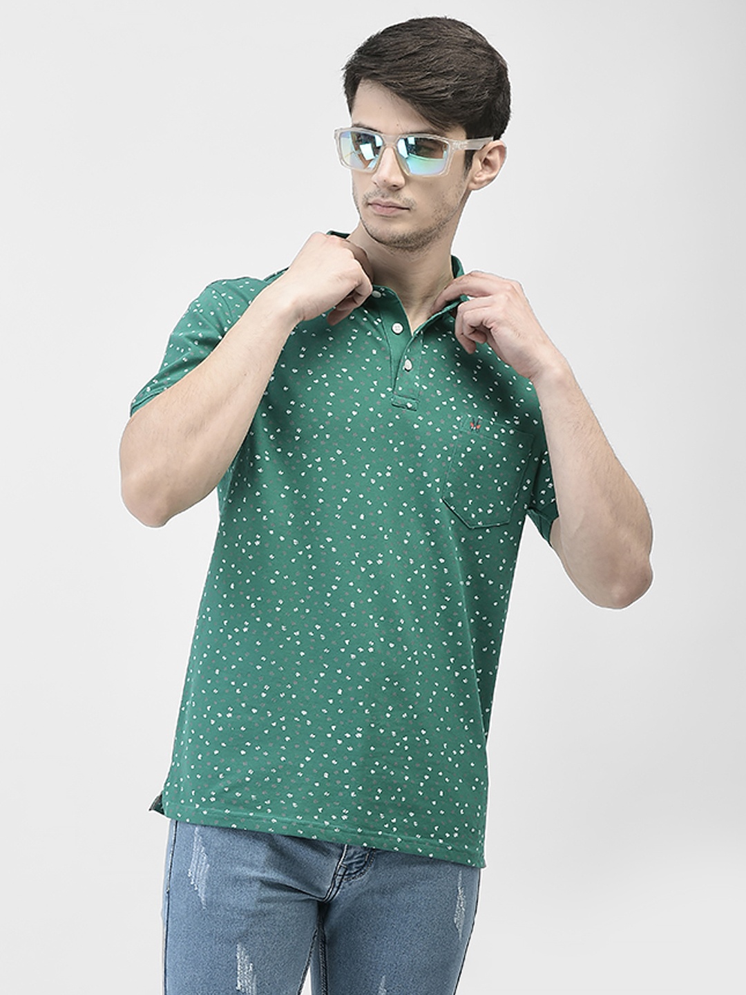 

Crimsoune Club Floral Printed Polo Collar Slim Fit T-shirt, Green