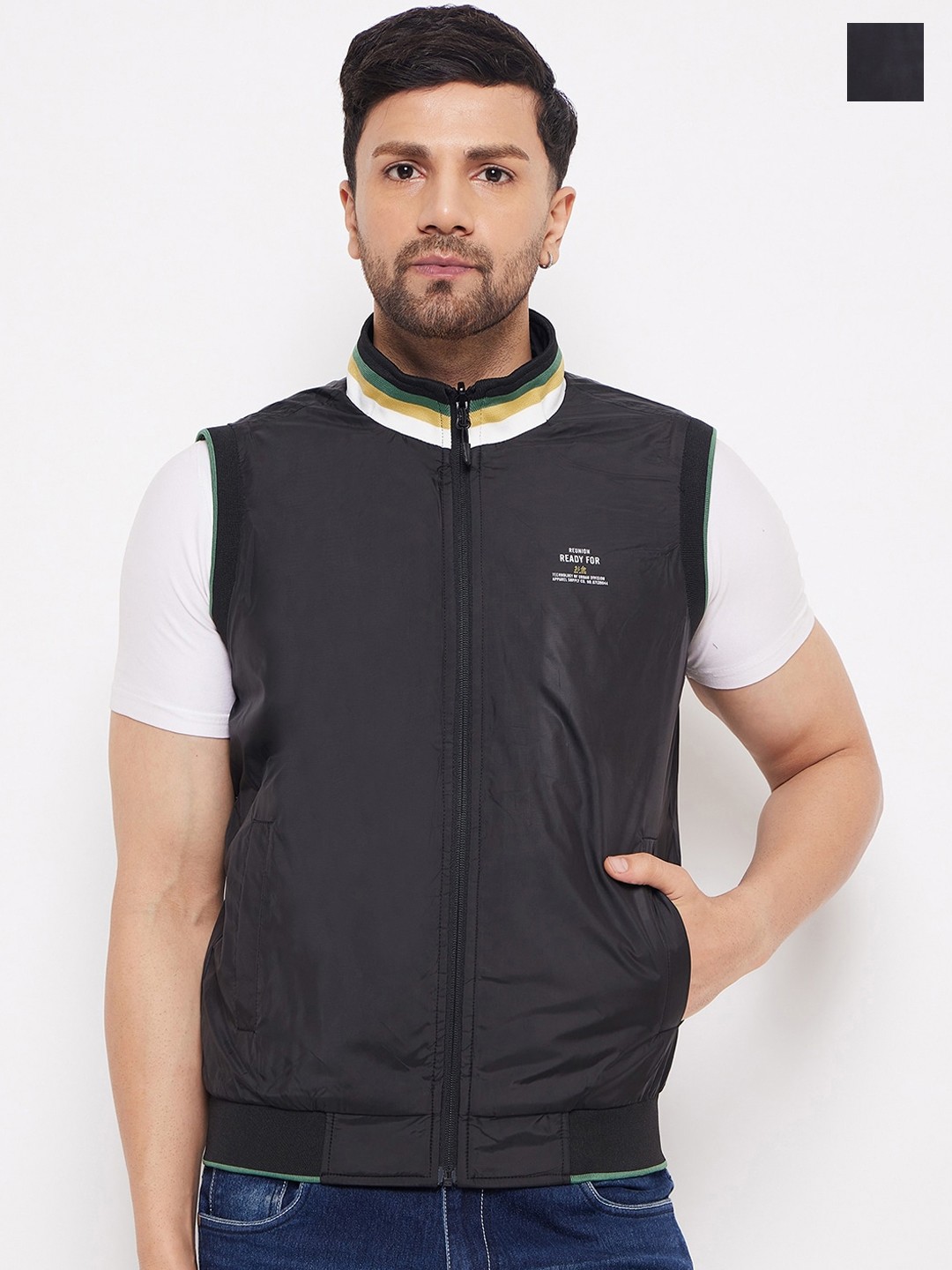 

Okane Reversible Mock Collar Padded Jacket, Black