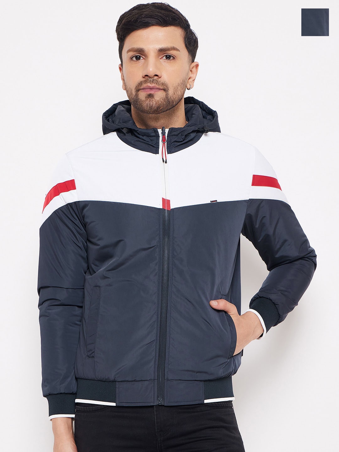 

Okane Colourblocked Reversible Bomber Jacket, Blue
