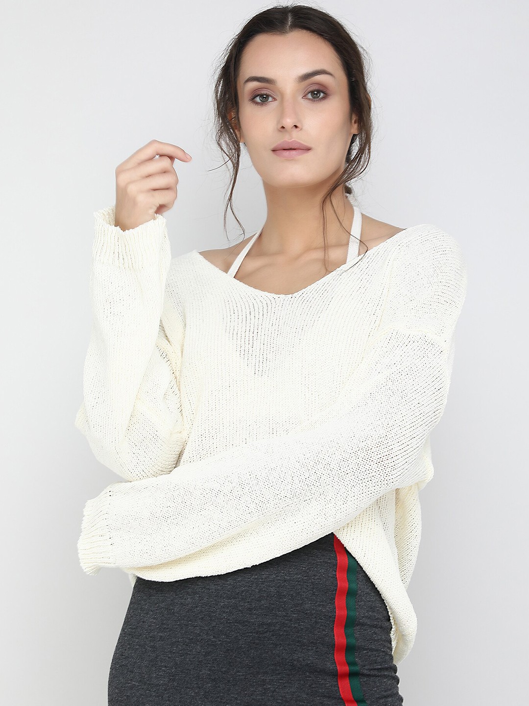 

LULU & SKY Self Design V-Neck Top, White