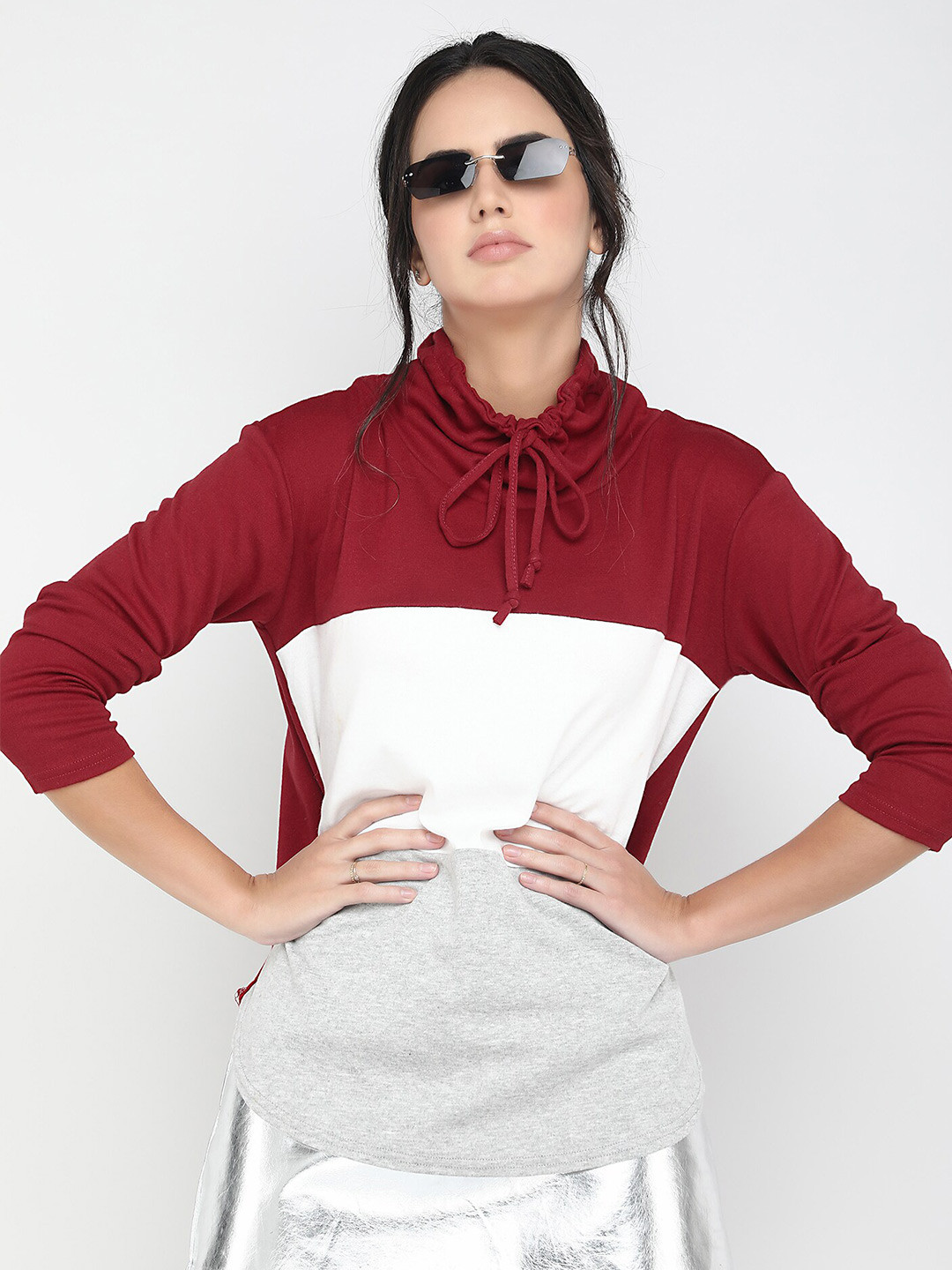 

LULU & SKY Colourblocked Mock Collar Pullover, Red