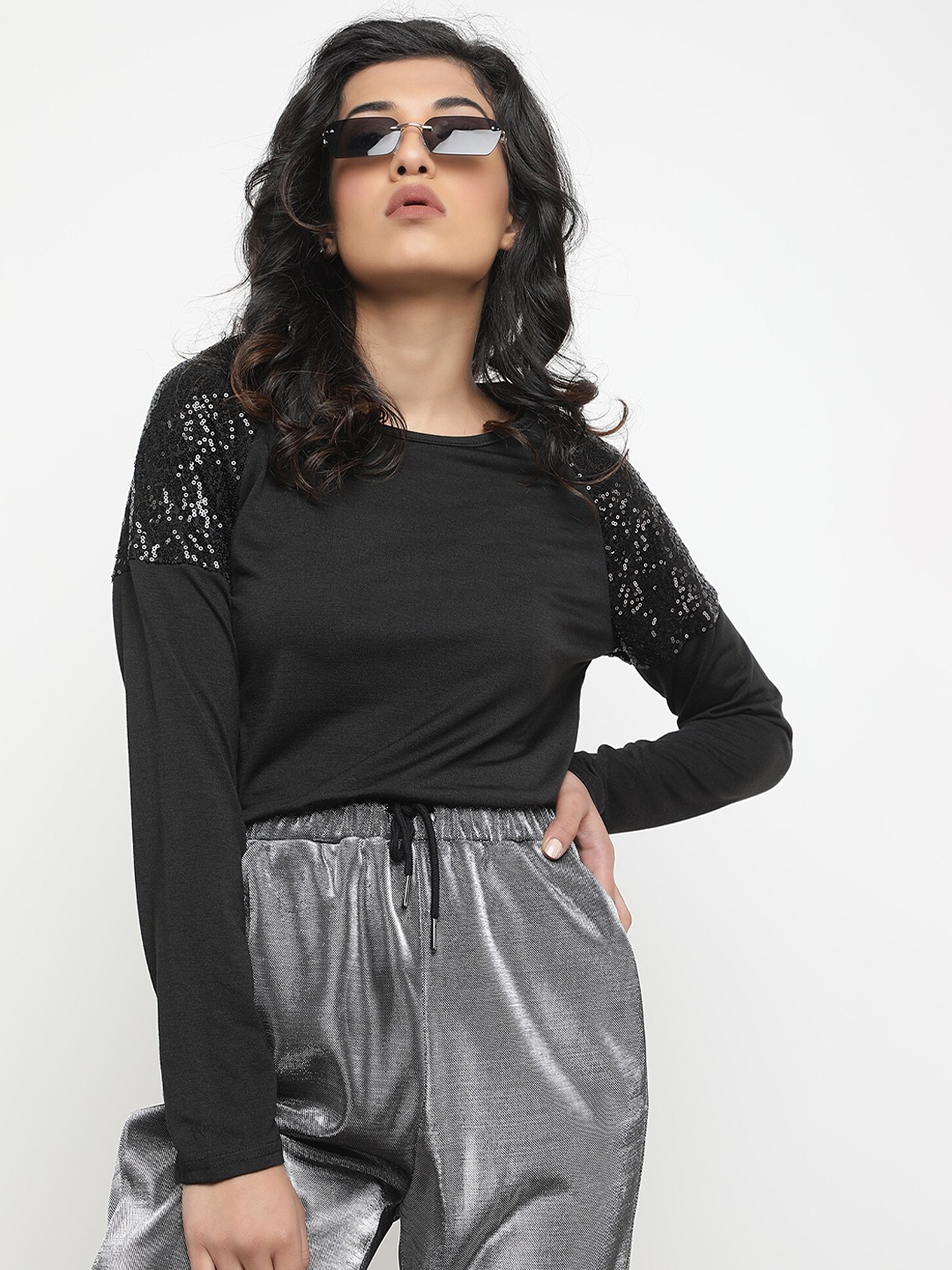 

LULU & SKY Round Neck Embellished Pullover, Black