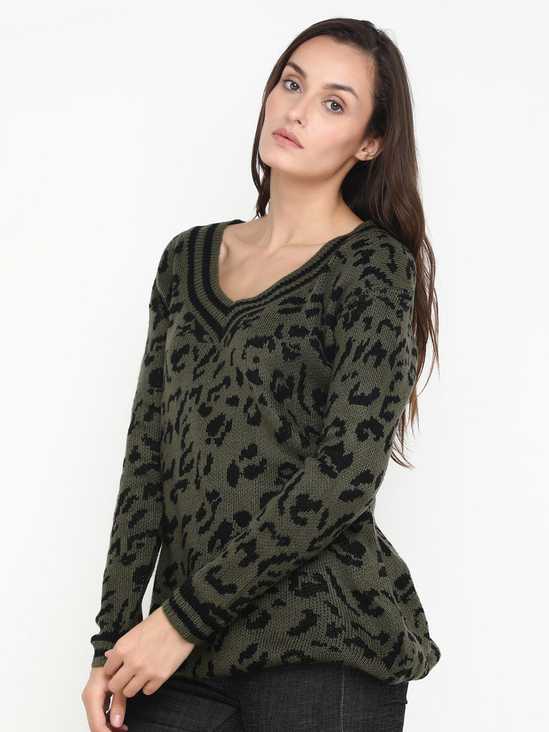 

LULU & SKY Abstract Printed Long Sleeves Pullover Sweater, Green
