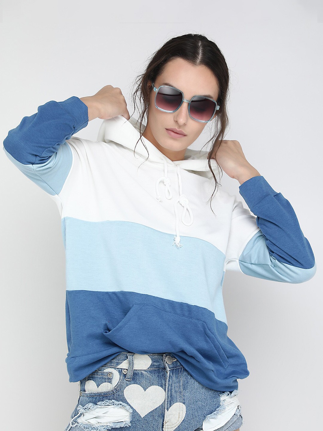 

LULU & SKY Colourblocked Hooded Drop Shoulder Sleeves Pullover Sweatshirt, Blue