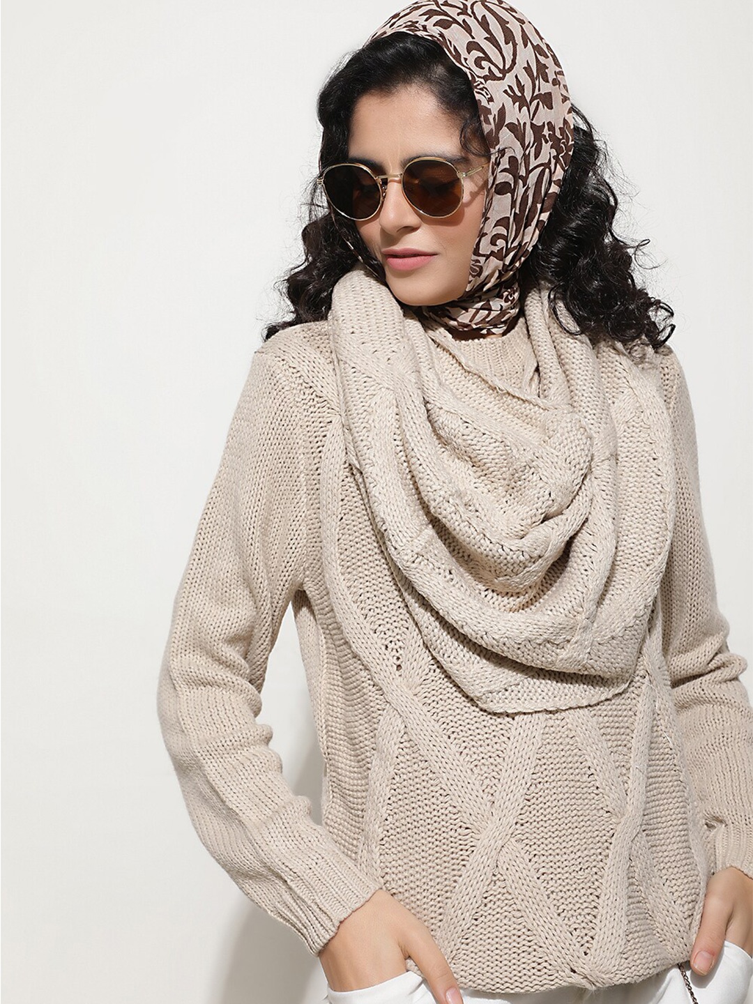 

LULU & SKY Open Knit Woollen Pullover, Beige