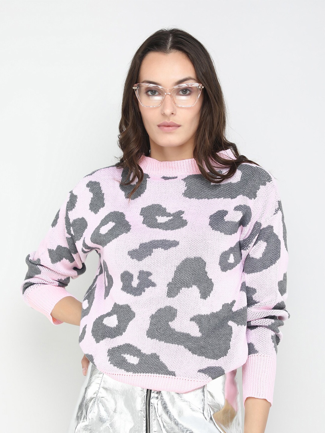 

LULU & SKY Animal Self Design Pullover, Pink