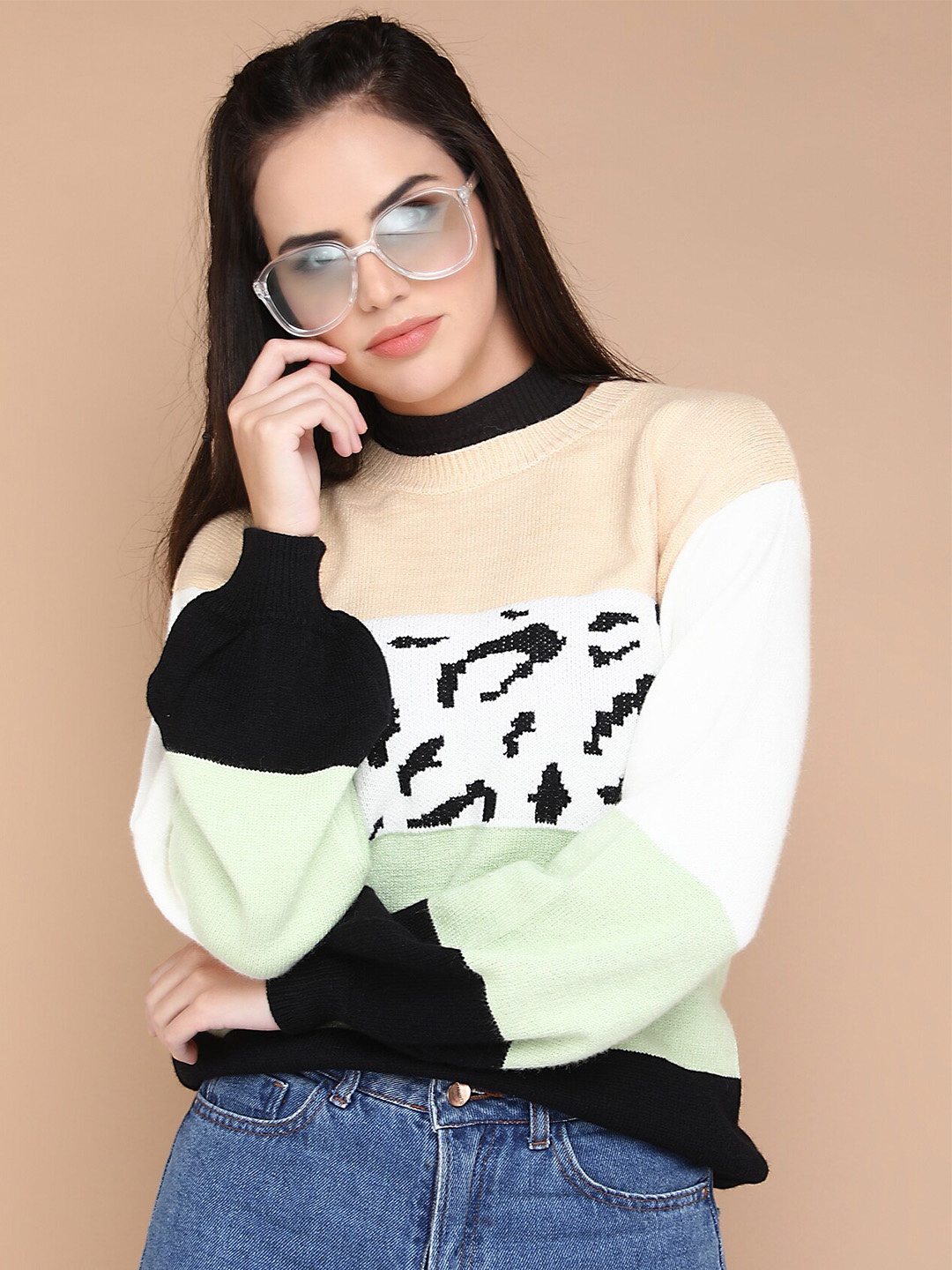 

LULU & SKY Colourblocked Pullover Sweater, Green