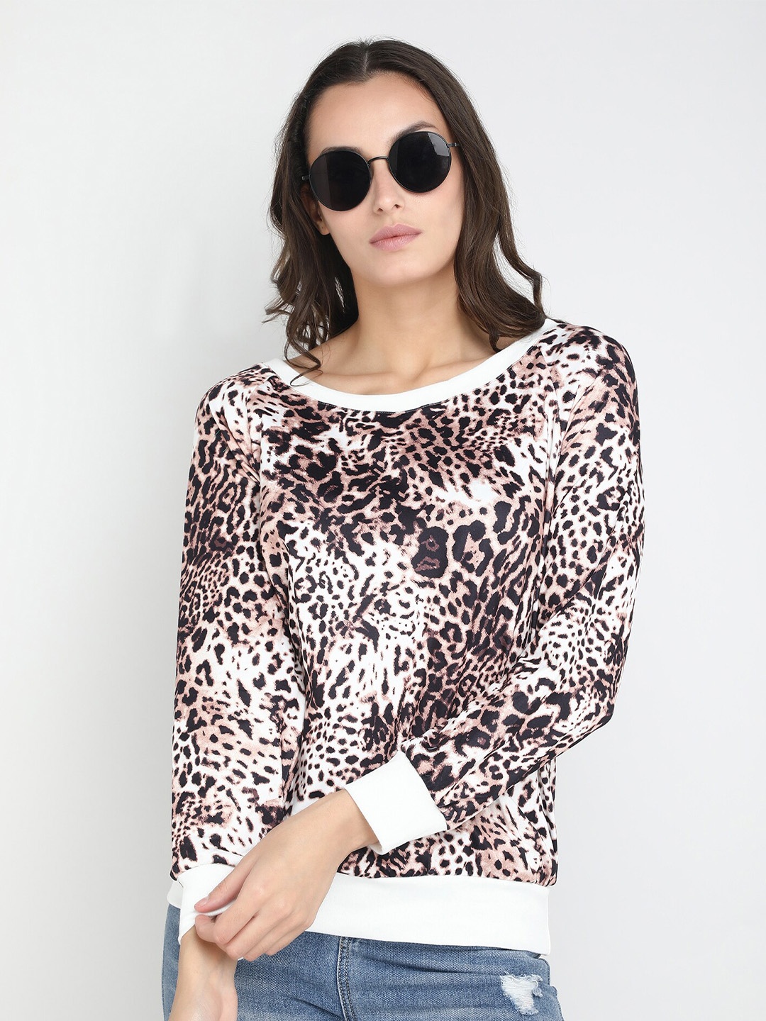

LULU & SKY Abstract Printed Round Neck Pullover, Coffee brown