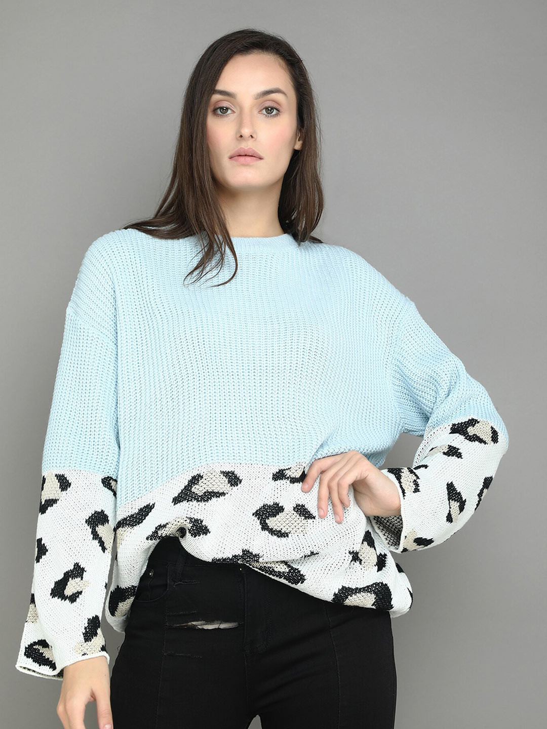 

LULU & SKY Abstract Printed Drop-Shoulder Sleeves Pullover, Blue