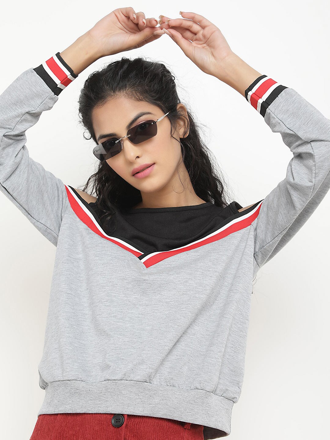 

LULU & SKY Colourblocked Round Neck Pullover, Grey