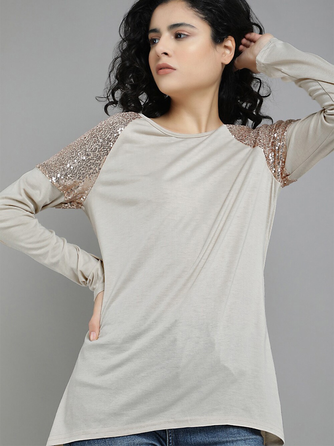 

LULU & SKY Embellished Longline Pullover, Beige