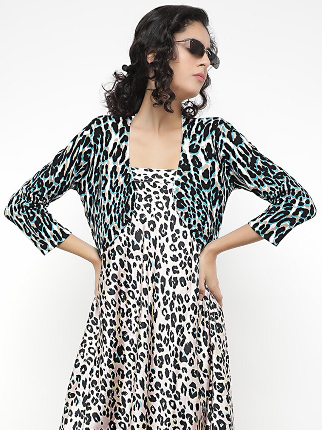 

LULU & SKY Animal Printed Open Front Crop Shrug, White