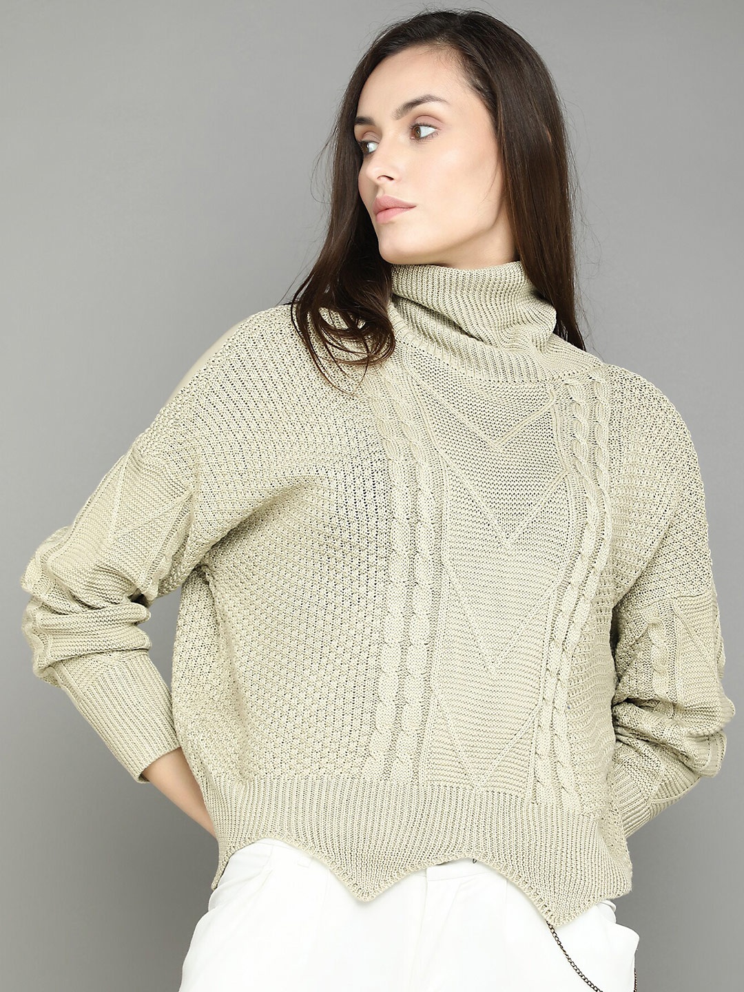 

LULU & SKY Cable Knit Turtle Neck Long Sleeves Pullover Sweater, Khaki