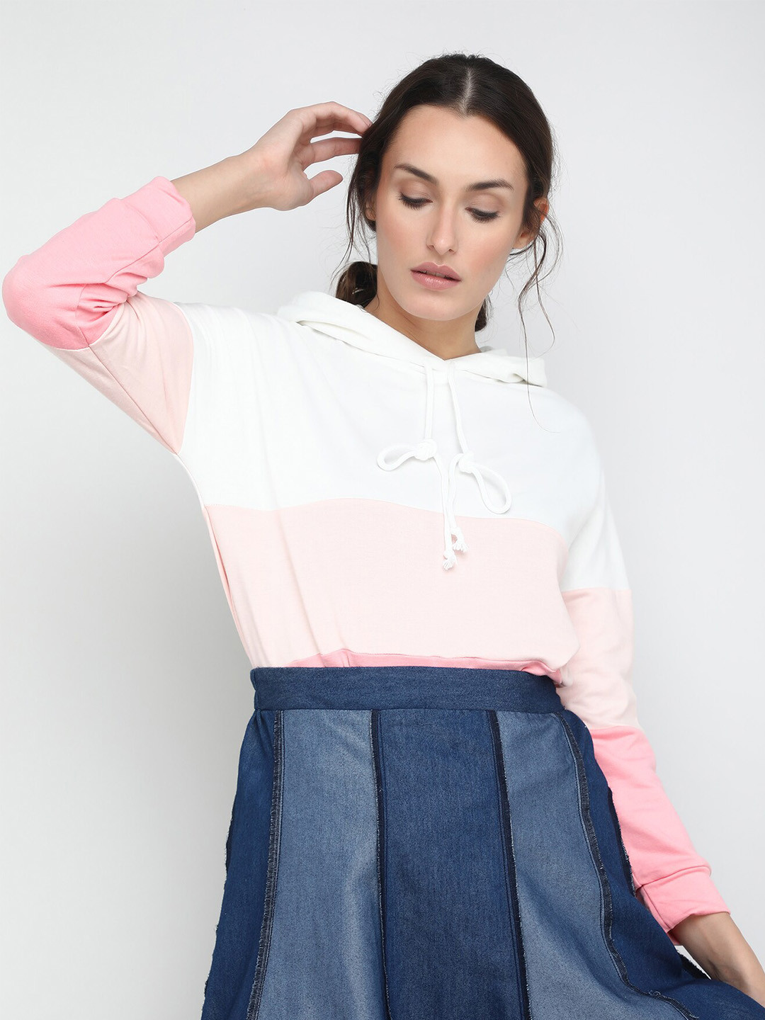 

LULU & SKY Colourblocked Hooded Long Sleeves Pullover Sweater, Pink